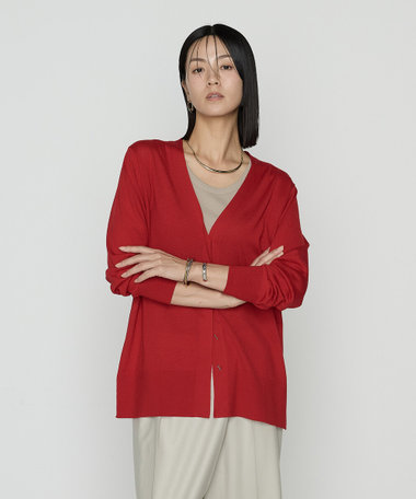 ウール梳毛 Vネックカーディガン