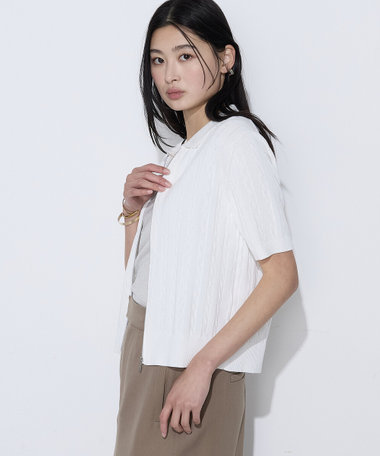 コットンダルストレッチ ケーブルジップカーディガン