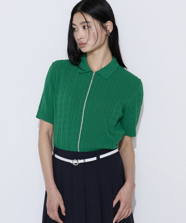 コットンダルストレッチ ケーブルジップカーディガン