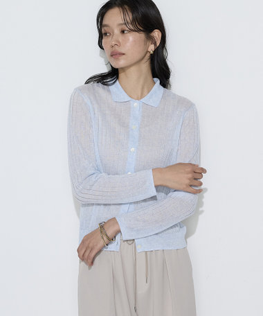 レーヨンイタリア糸 ワイドリブポロカーディガン