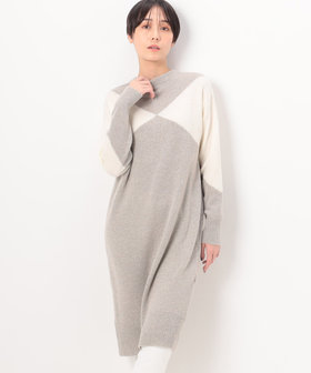 〔 TALLサイズ 〕 ブークレ杢ニット インターシャニットドレス ブークレ杢ニット インターシャニットドレス（15-58IE11-203