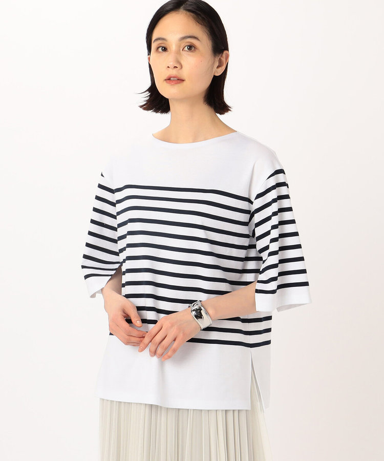 パネルポンチボーダー スリット袖Tシャツ