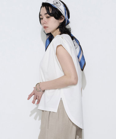 スーピマコットンポンチ肩タックデザインTシャツ