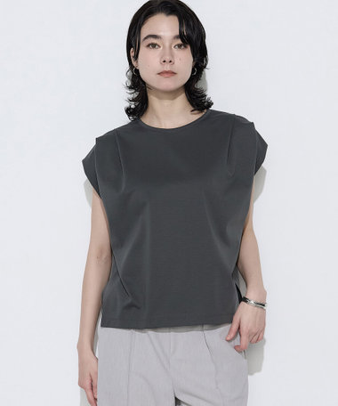 スーピマコットンポンチ肩タックデザインTシャツ