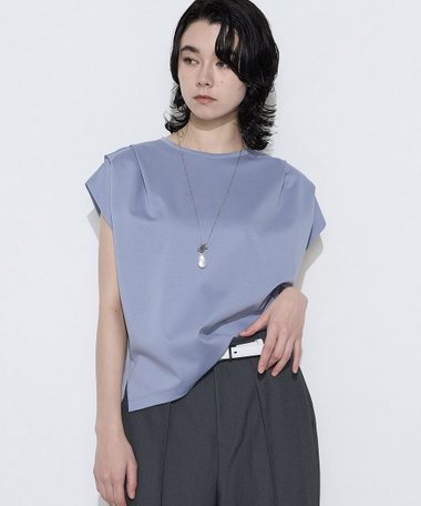 スーピマコットンポンチ肩タックデザインTシャツ