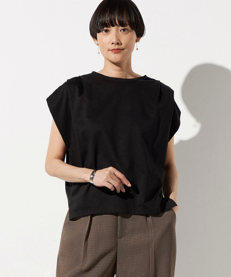 スーピマコットンポンチ肩タックデザインTシャツ