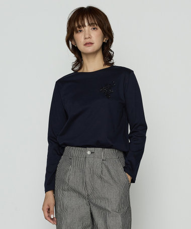 スーピマバイオシルスムース ビジュー刺繍Tシャツ