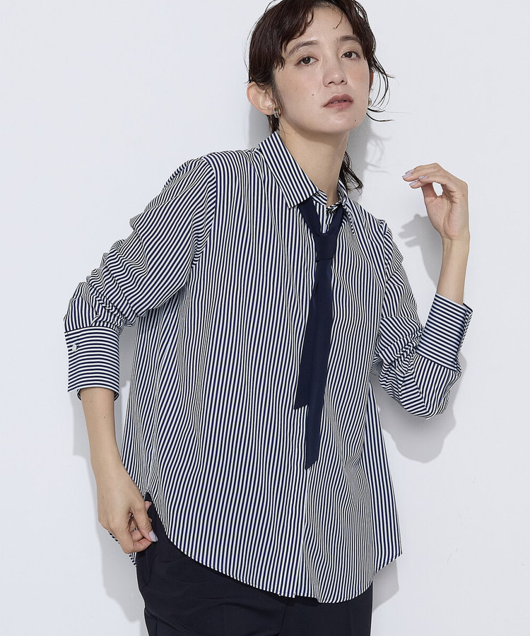 デシンストライプ ボウタイシャツ