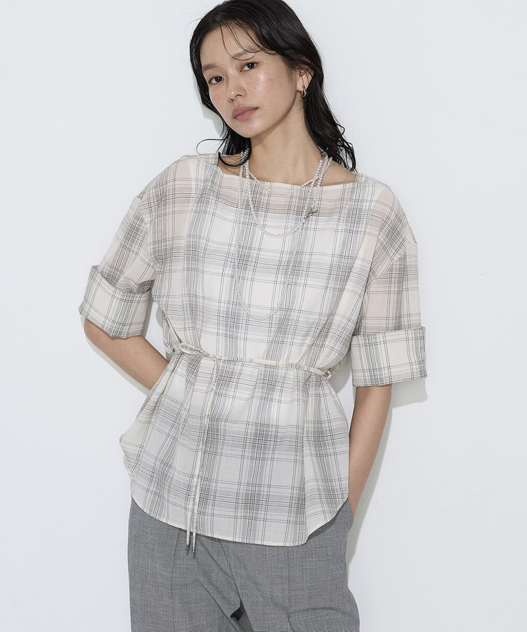 モノトーンシアーチェック ブラウス