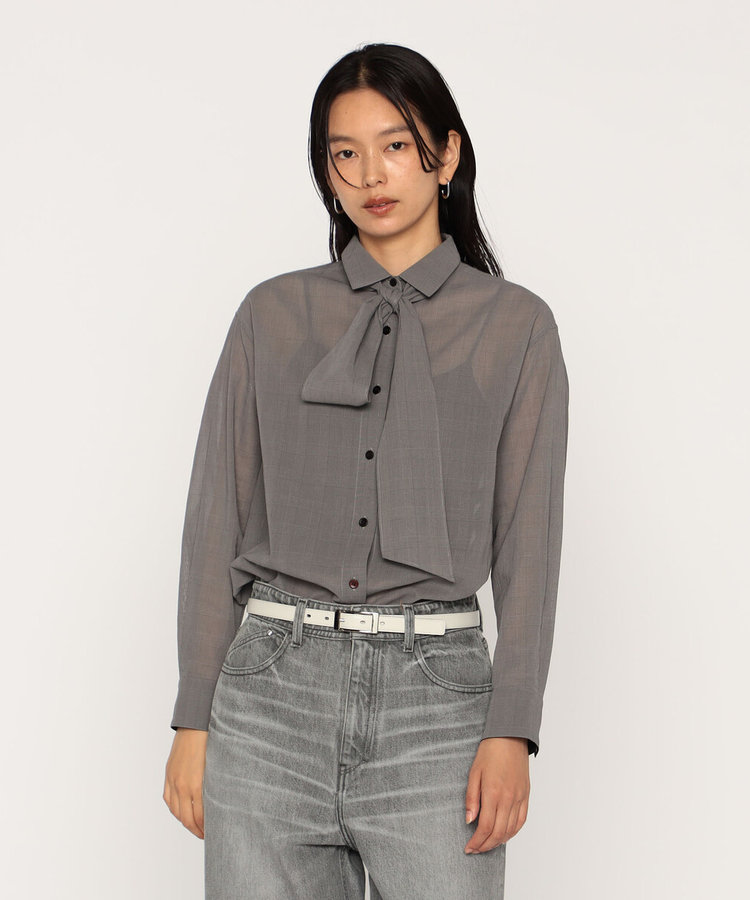 美品✨ロイスクレヨン フリル ボウタイ バンドカラー ブラウス チェックシャツ 美品✨ロイスクレヨン フリル ボウタイ バンドカラー ブラウス