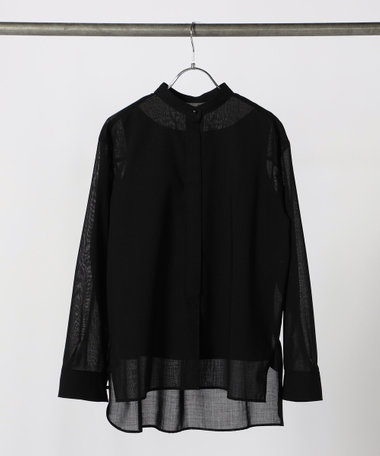 ウールボイル バンドカラーシャツ