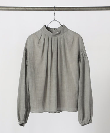 ウールボイル スタンドカラ―タックブラウス