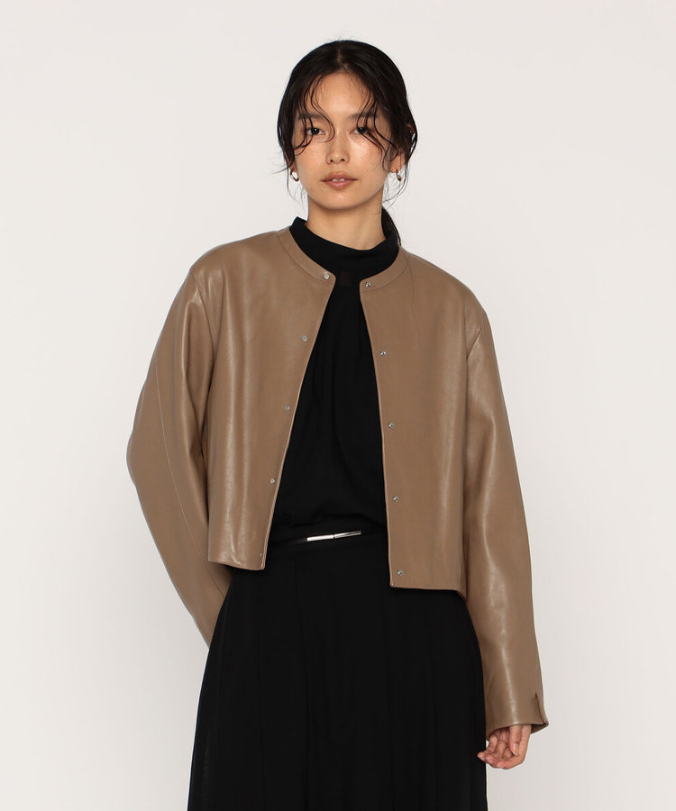 トルコラムレザー ノーカラージャケット