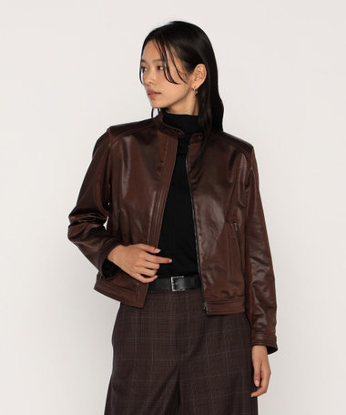 レザーライクサテン シングルライダース