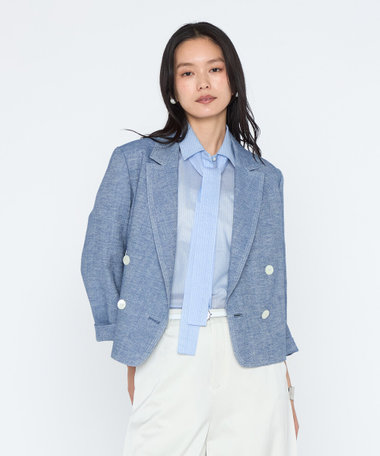 デニム調シャンブレーツイル ショートジャケット