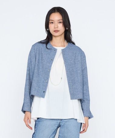 デニム調シャンブレーツイル  ブルゾン