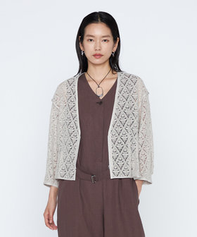 リネンジオメトリックレース ペプラムカーディガン