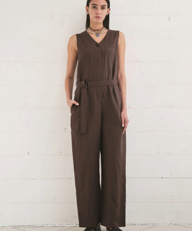 高密度リネンストレッチ ジャンプスーツ