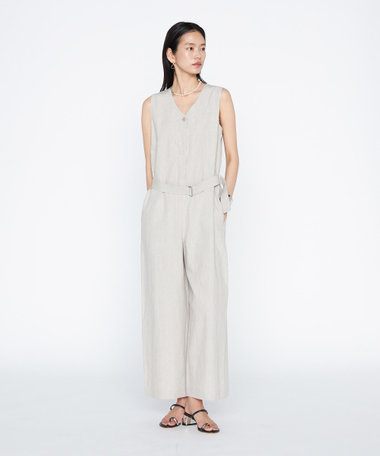 高密度リネンストレッチ ジャンプスーツ