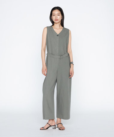 高密度リネンストレッチ ジャンプスーツ