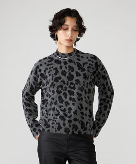ウールカシミヤレオパード立体プリント ニットプルオーバー