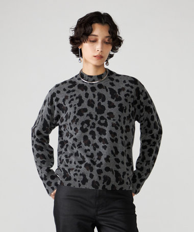 ウールカシミヤレオパード立体プリント ニットプルオーバー