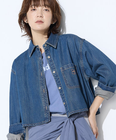 IENA【KURO/クロ】別注 クロップドデニムシャツ IENA【KURO/クロ】別注 クロップドデニムシャツ
