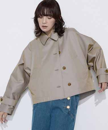 綿ポリエステルギャバ トレンチコート