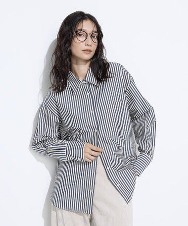 オーガニックキュプラ混 ストライプシャツ