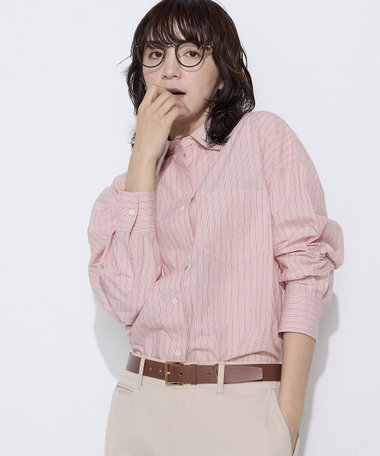 〔 +サイズ 〕 オーガニックワッシャーストライプ シャツ