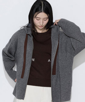 〔+サイズ〕12Gダブルジャカード ニットパーカブルゾン