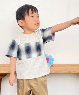 オンブレーチェック使い 半袖Tシャツ(ベビーサイズ)