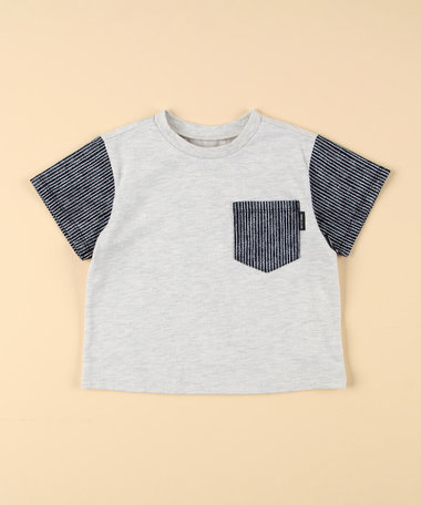 ヒッコリープリント使い 半袖Tシャツ(ベビーサイズ)