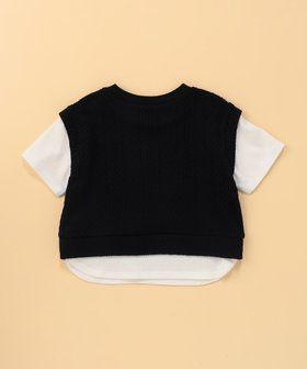 ケーブルジャカード フェイクレイヤード 半袖Tシャツ (ベビーサイズ