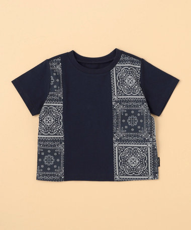 バンダナ柄プリント 切替半袖Tシャツ(ベビーサイズ)