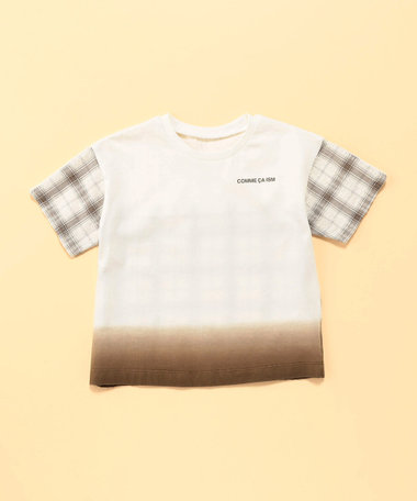 サッカーチェック切替 グラデーション染め 半袖Tシャツ(ベビーサイズ)