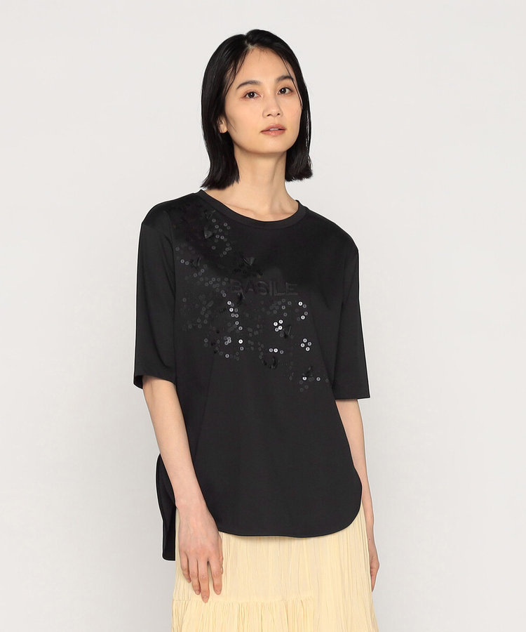 プレミアムスムース スパンコール×合皮Tシャツ（28-20TK02-205