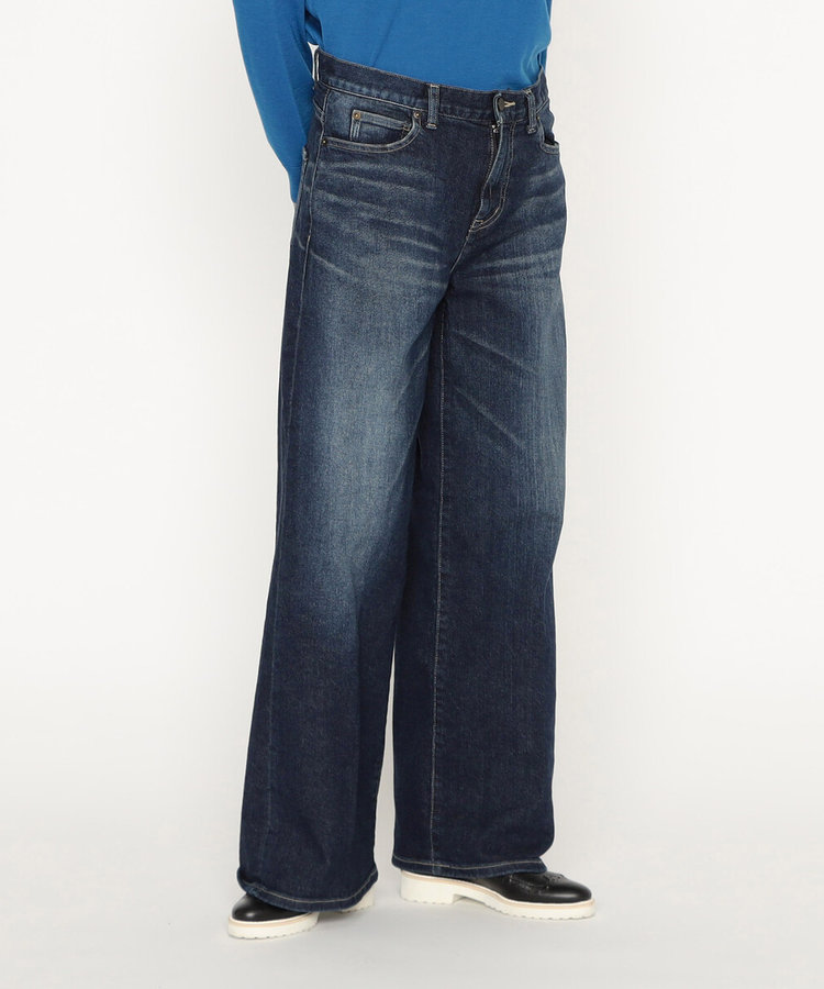 11．5OZムラ染め糸左綾ストレッチデニム ワイドデニムパンツ