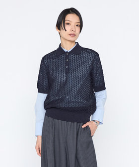 透かし編みポロニット プルオーバー