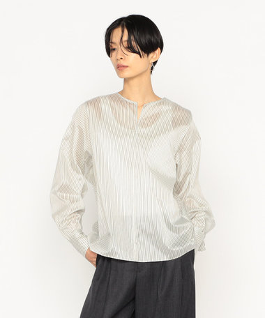 〔 +サイズ 〕 先染めストライブ ブラウス