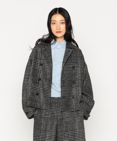 〔 +サイズ 〕 グレンチェックジャージー ジャケット