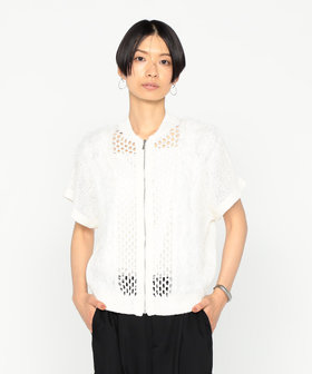 〔 +サイズ 〕 3Gメッシュ×天竺×ケーブル柄 メッシュ×ファーニットブルゾン