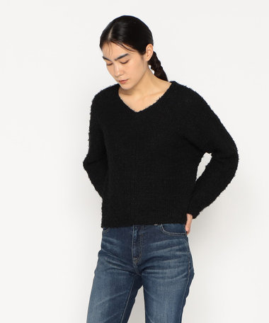 〔 +サイズ 〕 ツィード柄 Vネックプルオーバー