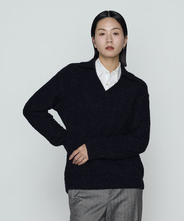 〔 +サイズ 〕 ループヤーン襟付き ニットプルオーバー