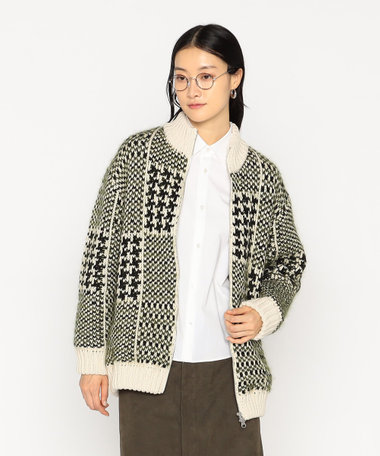 〔 +サイズ 〕 グレンチェック柄 ニットブルゾン