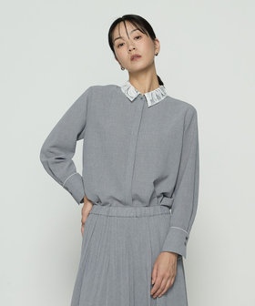 〔 TALLサイズ 〕 ドライシャンブレー レース襟付きシャツ