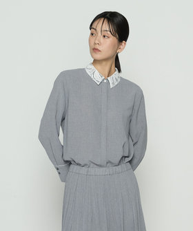 TALLサイズ 〕 ドライシャンブレー レース襟付きシャツ（34