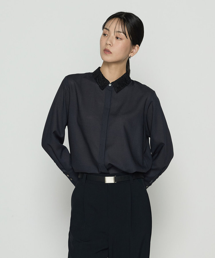 TALLサイズ 〕 ドライシャンブレー レース襟付きシャツ（34-03HM04-205