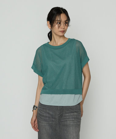 〔 TALLサイズ 〕 透かし編みレース柄 レイヤードニット