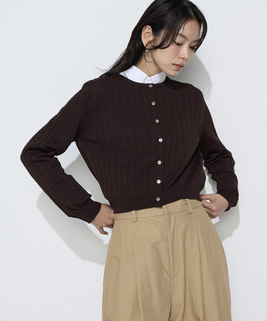 〔TALLサイズ〕コットンダルストレッチ ケーブルカーディガン